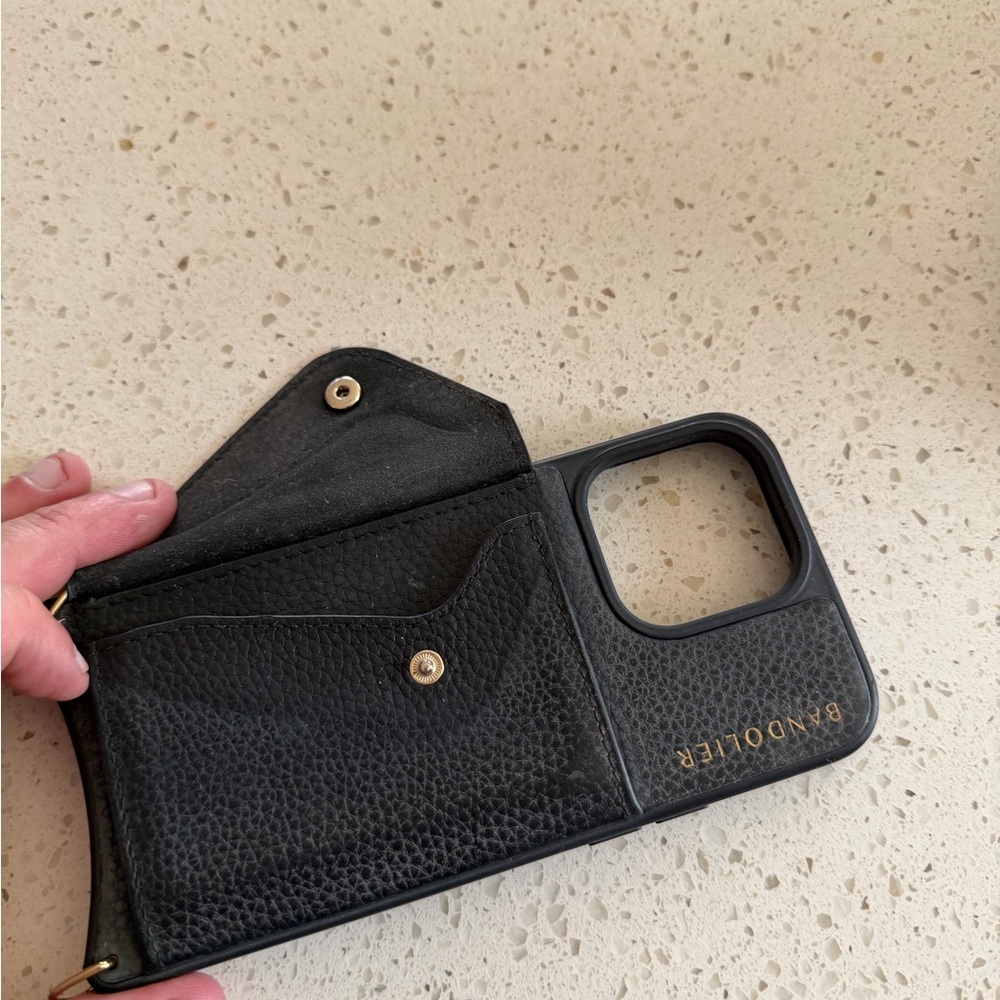 Bandolier Black Leather Phone Case with Gold Accents - Picture 2 of 3